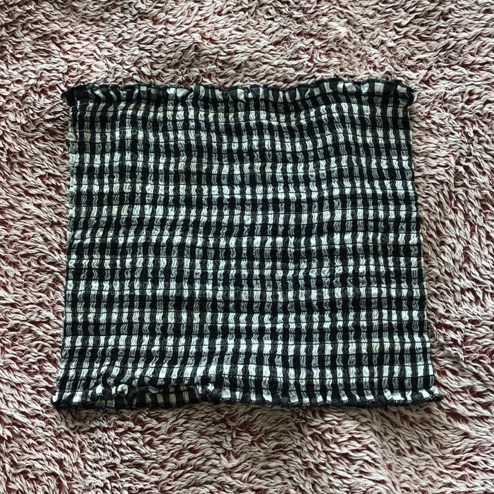 White and Black Checkered Tube Top